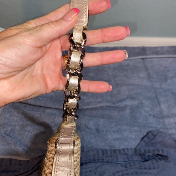 EUC Brighton Jute Straw Leather Trim chain Shoulder Bag - Picture 7 of 16